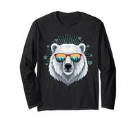 Polar Bear With Sunglasses Funny Winter Mountain Design Maglia a Manica