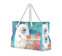 Polar Bears Give Gifts Borsa tote a prova di sabbia con tasche laterali Borsa da viaggio da spiaggia per piscina palestra drogheria viaggi