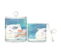 Polar Bears Give Gifts - Contenitori in plastica trasparente con coperchio, per cassettiera, piccoli contenitori decorativi per tamponi di cotone, tamponi di cotone, plettri per filo interdentale