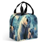 Polar Bears Northern Lights Borsa per il pranzo per adulti, a prova di perdite, isolata, con cerniera e tasche multiple, grande capacità, per ufficio, lavoro, picnic