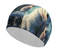 Polar Bears Northern Lights Cuffia da nuoto per adulti, in tessuto elastico, comoda cuffia da bagno per capelli lunghi e corti