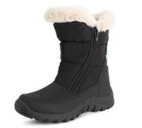 Polar Donna Memory Foam Doppia Apertura Con Zip Nylon Impermeabile Di Spessore Pelliccia Ecologica Foderato Inverno Pioggia Neve Stivales - Nero/Beige - UK10/EU43 - YC0662