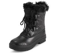 Polar Donna Mid Imbottito Termica Durevole Suola Di Gomma Impermeabile Inverno Neve Pelliccia Ecologica Stivales - Nero Pelle Mono - UK4/EU37 - YC0636