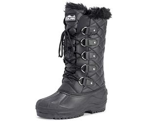 Polar Donna Tall Trapuntato Foderato Di Pelliccia La Neve Tattico Montagna Impermeabile Ginocchio A Passeggio Stivali - Nero Pelle - UK5/EU38 - YC0361
