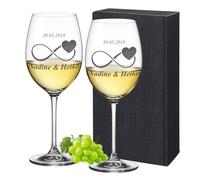 polar-effekt - 2 bicchieri da vino “Leonardo” personalizzati con incisione, idea regalo per San Valentino per le coppie, motivo: simbolo dell’infinito con cuore