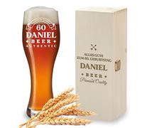 polar-effekt Bicchiere da birra di grano + scatola di legno con incisione - Buon compleanno - Personalizzato - 1 scatola in legno - 1 bicchiere da birra bianco 0,5 l - per bevitori di birra - Papa