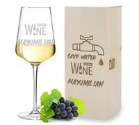 polar-effekt Bicchiere da Vino Bianco + Scatola in Legno con Incisione, Bicchiere da Vino Personalizzabile, sostenibile, per Compleanno, Festa del papà, Festa della Mamma, papà, Mamma