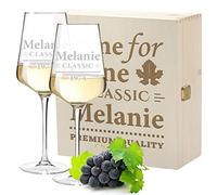 polar-effekt Set di 3 Bicchieri da Vino con Incisione Personalizzata, Motivo Time for Wine, 2 Bicchieri da Vino Bianco Leonardo Puccini da 560 ml, 1 Scatola di Legno, sostenibile