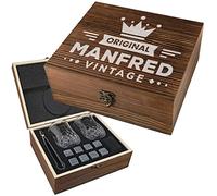 polar-effekt Set di 7 Pietre da Whisky con Incisione a Scelta, Motivo: Corona Personalizzata, Scatola di Legno, 2 Bicchieri, 9 Pietre refrigeranti, 1 Sacchetto, 1 Pinza, 2 sottobicchieri