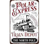 Polar Express Train Depot the North Pole, cartello in alluminio e metallo, decorazione natalizia vintage retrò, poster per caffetteria, bar, decorazione da parete per la casa, 30,5 x 40,6 cm