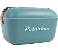Polarbox Borsa frigo classica con cinturino in pelle, rigida, isolamento termico, per spiaggia, picnic, feste, coperchio convertibile, in polipropilene, colore blu e marino, 12 l, 40 cm x 25,8 cm,