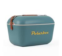 Polarbox Borsa frigo classica con cinturino in pelle, rigida, isolamento termico, per spiaggia, picnic, feste, coperchio convertibile, in polipropilene, colore blu e marino, 12 l, 40 cm x 25,8 cm,
