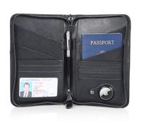 Polare Napa Leather Passport Holder Cover Case for Men and Women RFID Blocking Family Travel Wallet Holds 6 Passports (Black with AirTag Slot)