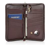 Polare - Portafoglio in pelle pieno fiore per passaporti e documenti, con blocco RFID, adatto per 6 passaporti, per uomini e donne, Caffè con AirTag Slot, classico