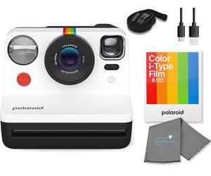 Polaroid Now I-Type Instant Film Camera - Pacchetto bianco e nero con una confezione di pellicole a colori i-Type (8 foto istantanee) e un panno per la pulizia Lumintrail