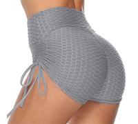Pole Dance - Gesso a vita alta, per sport, culo arruffato, allenamento, corsa, leggings caldi da donna, set con pantaloncini, grigio., S
