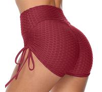 Pole Dance - Gesso a vita alta, per sport, culo arruffato, allenamento, corsa, leggings caldi da donna, set con pantaloncini, Colore: rosso, S