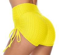 Pole Dance - Gesso a vita alta, per sport, culo arruffato, allenamento, corsa, leggings caldi da donna, set con pantaloncini, giallo., L
