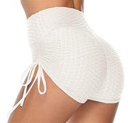 Pole Dance - Gesso a vita alta, per sport, culo arruffato, allenamento, corsa, leggings caldi da donna, set con pantaloncini, bianco, M