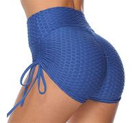 Pole Dance - Gesso a vita alta, per sport, culo arruffato, allenamento, corsa, leggings caldi da donna, set con pantaloncini, Blu, XL