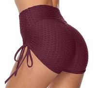 Pole Dance - Gesso a vita alta, per sport, culo arruffato, allenamento, corsa, leggings caldi da donna, set con pantaloncini, Vino, M