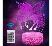 Polemera Luce Notturna Unicorno per Bambini, lampada Unicorno illusione 3D con 16 colori cambiare da telecomando, Regalo unicorno per una bambina di 6 7 8 9 10 11 12 anni, lampada cameretta bambino