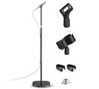 POLESTO Supporti per microfoni, Asta Microfono con Base Ponderata Compatta + 2 Clip Universali, Altezza Regolabile da 55cm a 170cm per Karaoke Domestico, Spettacoli Stradali e Performance sul Palco