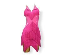 POLGDW Costume da Ballo Latino per Salsa con Frange da Donna Abbigliamento da Ballo per Performance di Tango con Scollo A V per Samba Rumba Abito da Ballo da Sala con Schiena Nuda con Strass,D,4XS