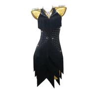POLGDW Costume da Ballo Latino per Salsa con Frange da Donna Abbigliamento da Ballo per Performance di Tango con Scollo A V per Samba Rumba Abito da Ballo da Sala con Schiena Nuda con Strass,A,4XS