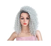 POLGDW Parrucche 23 Pollici Parrucca di Moda Parrucca Grigio Capelli Misti Colore Nero Parrucche Sintetiche for Le Donne Resistente al Calore Fibra Media Lunghezza Media Parrucca