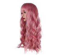 POLGDW Parrucche Lunghe Parrucche Sintetiche Ricci con Bangs Misto Rosa Marrone Grigio Viola Bianca Resistente al Calore in Fibra di Fibra di Fibra Capelli Cosplay Parrucche for Le Donne Parrucca(2)