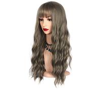 POLGDW Parrucche Lunghe Parrucche Sintetiche Ricci con Bangs Misto Rosa Marrone Grigio Viola Bianca Resistente al Calore in Fibra di Fibra di Fibra Capelli Cosplay Parrucche for Le Donne Parrucca(9)