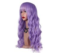POLGDW Parrucche Lunghe Parrucche Sintetiche Ricci con Bangs Misto Rosa Marrone Grigio Viola Bianca Resistente al Calore in Fibra di Fibra di Fibra Capelli Cosplay Parrucche for Le Donne Parrucca(1)