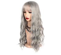 POLGDW Parrucche Lunghe Parrucche Sintetiche Ricci con Bangs Misto Rosa Marrone Grigio Viola Bianca Resistente al Calore in Fibra di Fibra di Fibra Capelli Cosplay Parrucche for Le Donne Parrucca(6)