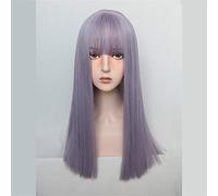 POLGDW Parrucche Parrucca da Donna Cosplay Verde Viola Grigio Grigio Lunga Dritto Sintetico Capelli Banda Bangs Rete di Rosa Resistente al Calore Parrucca(3)