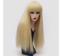 POLGDW Parrucche Parrucche Cosplay for Le Donne 26 Pollici Lunghi Capelli Dritti Nero Bianco Verde Rosso Viola Oro Marrone Rosa Parrucca Sintetica con Frangia Parrucca(1)