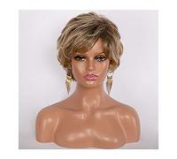 POLGDW Parrucche Parrucche Marroni Miste Bionde Corte for Le Donne Capelli Capelli ad Alta Temperatura Fibra Lady Toupee Gredient Parrucche for Capelli Sintetici 10inches Parrucca