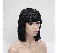 POLGDW Parrucche Parrucche Sintetiche Intrecciate for Capelli 10 "Pure Handmade Micro Intrecciato for Capelli Sintetici con Le Parrucche Bangs Capelli Corti for Le Donne Parrucca(Zwart)