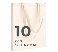 POLHIM Borsa Cotone Tote Bag - Borsa Tracolla in Tessuto Estiva per Spesa, Shopping, Palestra - Borse Shopper Ecologiche, Riutilizzabili - Colore Bianco per Dipingere e Stampare - 38 x 42cm, 10 Pezzi