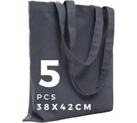 POLHIM® Borse in tessuto non stampate 38x42 cm 145g/m2. Borsa in cotone versatile e duratura come borsa a mano e borsa per il trasporto, 5 pezzi (Grigio)
