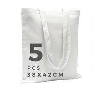 POLHIM® Sacchetti di stoffa di alta qualità, per biancheria, sport, shopping, cibo, ecologici, riutilizzabili, 38 x 42 cm, 145 g/m2, 5 pezzi, bianco, 42 cm x 38 cm x 1 cm, Minimal