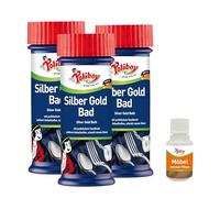 Poliboy Bagno per argento e oro, Bagno di pulizia per gioielli, catene e posate in argento e oro appannati, 3x 375 ml, Con campione di prodotto, prodotto in Germania