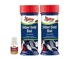 Poliboy Bagno per argento e oro, Bagno di pulizia per gioielli, catene e posate in argento e oro appannati, 2x 375 ml, Con campione di prodotto, prodotto in Germania