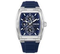Police Orologio da uomo Analogico al quarzo Acciaio inossidabile Blu Argento 45 mm Cronografo da uomo Bracciale in pelle Orario e data