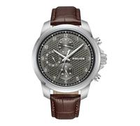 Police Orologio cronografo da uomo con cinturino in pelle, 44 mm, Grigio/Marrone, Moderno