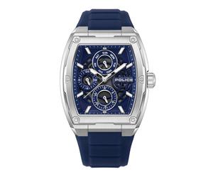 Police Orologio da uomo Analogico al quarzo Acciaio inossidabile Blu Argento 45 mm Cronografo da uomo Bracciale in pelle Orario e data