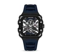 Police Disruptor 1 - Orologio da uomo con cassa placcata agli ioni di 45 mm, quadrante spazzolato e cinturino in silicone blu navy