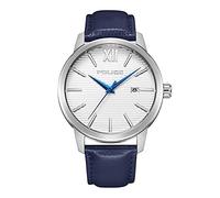Police OUTLET Bedum - Orologio da uomo con quadrante in pelle, argento/blu, con cinturino in argento e blu, classico, Argento/Blu, Classico