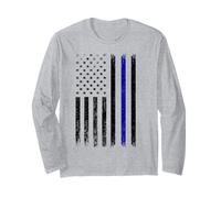 Police Thin Blue Line Flag USA American Patriotic Maglia a Manica