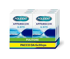 Polident Apparecchi & Bite, Pulitore per Protesi Dentale, Allineatori, Paradenti Sportivi, Bite Anti Bruxismo, Pacco da 6x30 compresse